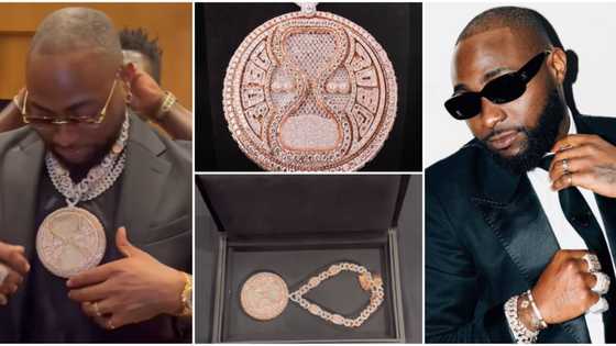 Davido shows off hefty bespoke diamond neckpiece dedicated to the success of Timeless album