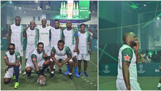 He don turn footballer: Fans hail Davido as he captains Okocha, Amokachi, Taribo, MI, others to novelty match