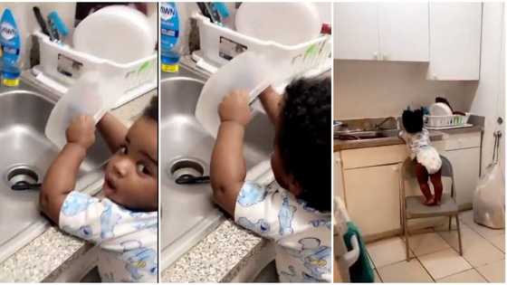 "Are you not the one that put chair there?" Questions as video shows cute Toddler helping mum to wash plate