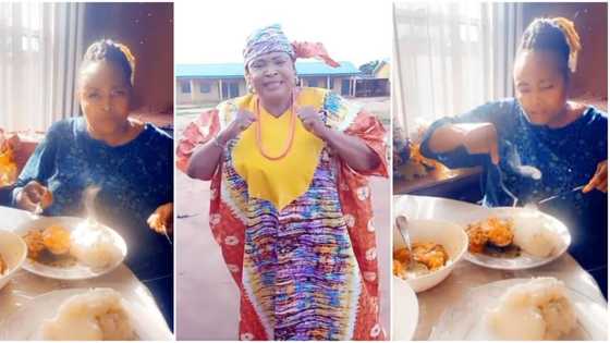 Fali Werepe trends as video of her struggling to eat Okro and Semo with fork goes viral