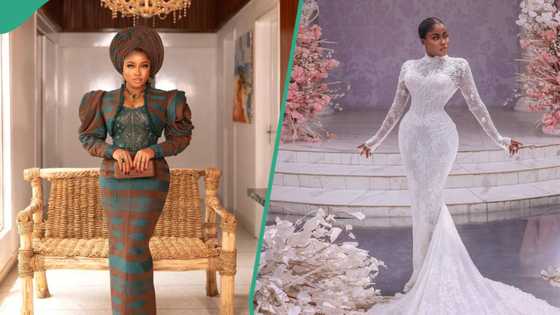 "Her outfits can make a runway": Veekee James dazzles in gold and brown wedding dress, awes fans