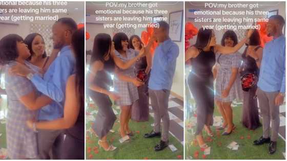 "E shock am": Nigerian man emotional as his 3 sisters get set to wed same year, video melts hearts