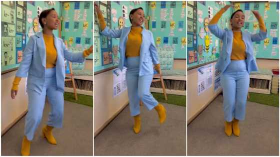 "She loves her job:" Pretty female teacher in trousers dances to amapiano in class, teaches kids