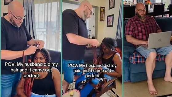 "Does he need another wife?" Oyinbo man perfectly braids wife's hair at home, video melts hearts