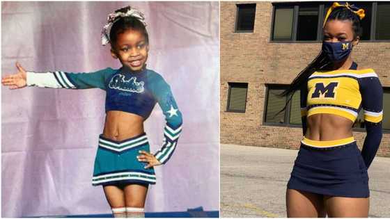 Young lady inspires many as she shares adorable before and after photos of her cheerleading journey