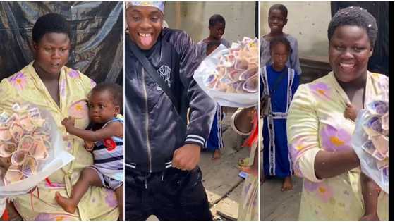 Nigerian man dances for nursing mother inside mama put, gives her free Naira notes in viral video