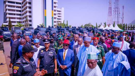 Buhari Arrives Force Headquarters to Unveil Anti-Riot Weapons Ahead of 2023 Presidential Election