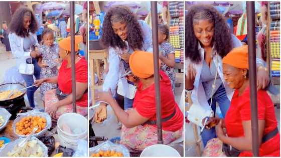 Lady who graduated from uni meets mum who fries Akara at shop, she signs on her shirt with neat handwriting