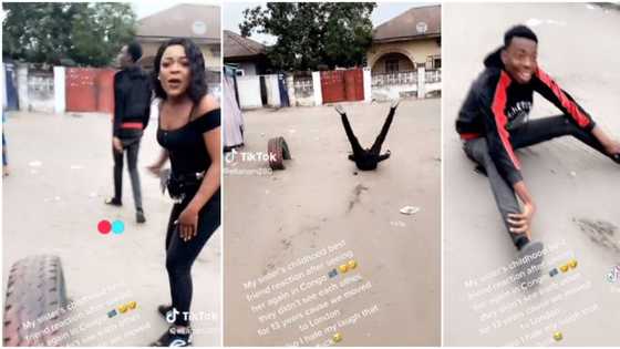 "The way he dropped": Man collapses on road in video as female bestie returns home after 13 years in UK