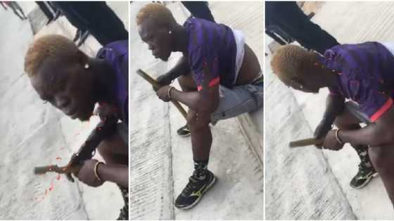 Na to rub lipstick remain: Nigerian man seen with butterfly eyelashes, earrings, yellow hair in weird video