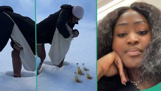 "I want this experience": Lady living in Canada uses snow as refrigerator for her drinks