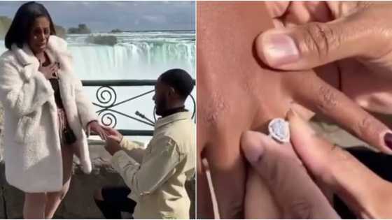 Man proposes to his baby mama with stunning ring in romantic video, she bursts into tears