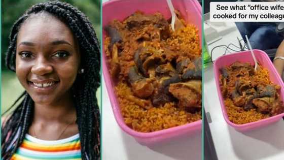 "They are doing things behind closed doors": Lady cooks sumptuous jollof rice for male colleague