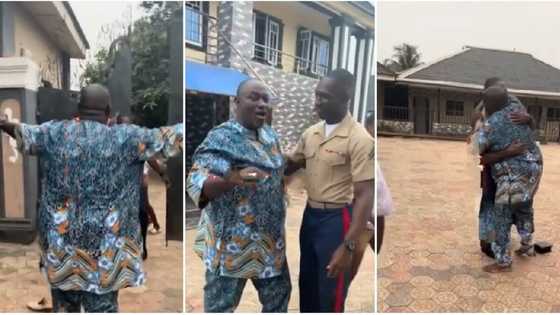 Nigerian dad pulls shoes, runs with happiness as son serving in US Army returns home, joyous video goes viral