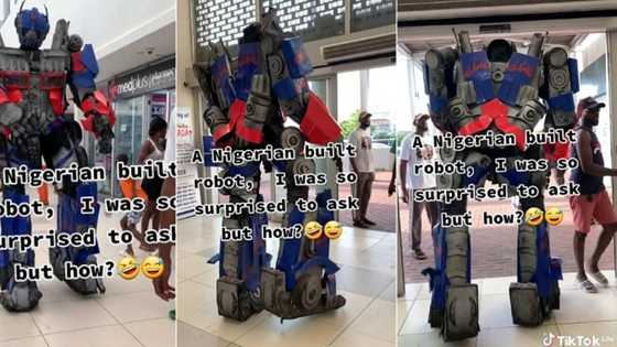 Drama as Nigerian man builds gigantic robot and storms mall, people gather to watch it dance with swag