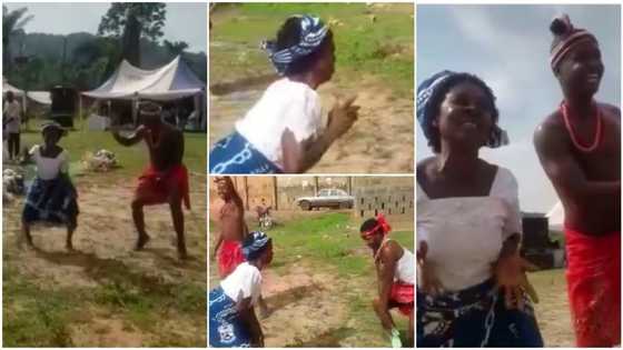 Old woman displays energetic dance moves to Igbo music, 'competes' with young people in viral video