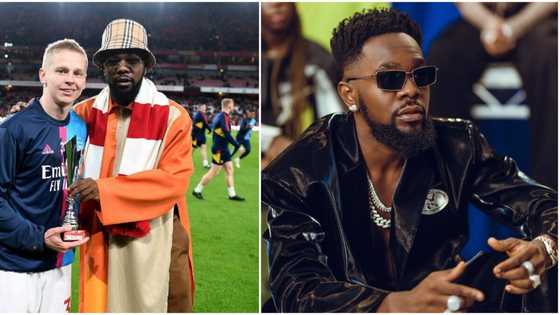 Obi Cubana, others react to moment Patoranking presented ‘player of the month’ award to Arsenal’s Zinchenko