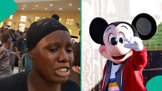 Grown-up lady becomes scared, runs away from party after seeing Mickey Mouse