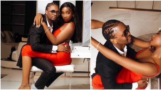 "Valentine's Day: BBNaija Laycon tensions fans in sultry photos with lady in red, says "girl na only you"