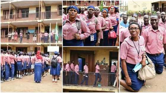 Old students of Ransome Kuti secondary school in Lagos return after 30 years, wear uniforms and march to class