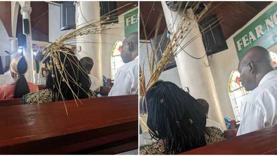 Is that a peacock? Lady wears funny broom cap to church on Easter Sunday, people fear their precious eyes