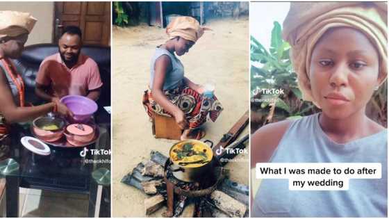 "Cooking with firewood": Nigerian lady shares what 'they' made her do after her wedding, stirs reactions