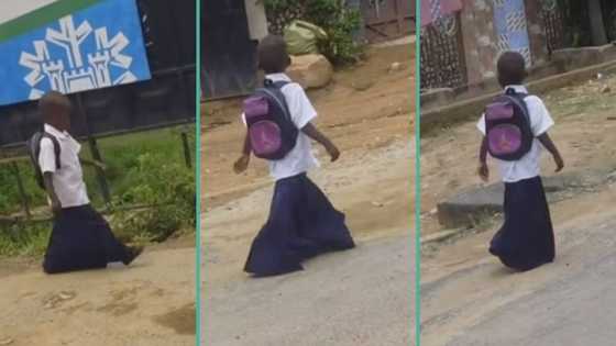 "She will wear it till SS3": Primary school girl walks on the road in overflowing uniform, trends