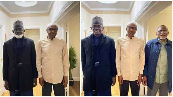 Photos emerge as Governor Buni pays Buhari a visit in London amid APC leadership crisis