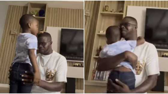 Funke Akindele’s hubby shares video of one of their twin sons praying for him, fans catch glimpse of his face