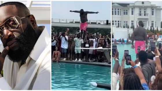 Video of Rick Ross's knees giving out as he dives in pool trends online: "Anything he do na style"
