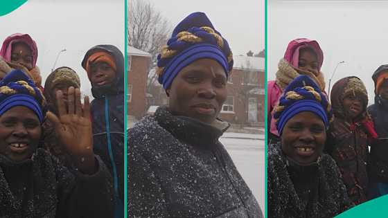African woman celebrates as she experiences snow for first time, funny video trends on social media