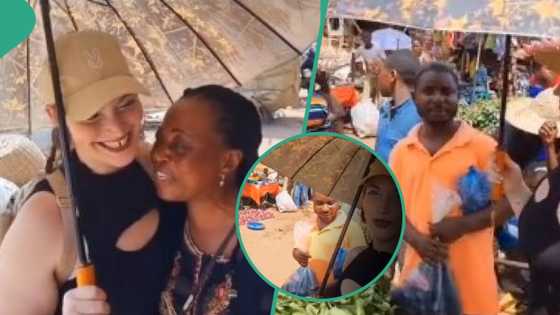 "They kept hugging": Nigerian man hits market with his oyinbo wife in video, traders give her gifts