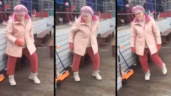 Grandma shows off big moves, dances like electric robot, people focus attention on her in video