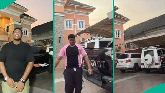 "My papa guide scatter": Nigerian man flaunts dad's mansion and cars including G-Wagon, video trends