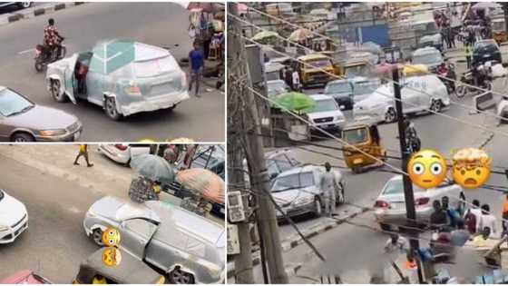 Why always Lagos? Video of car with covered windscreen being driven on busy Lagos road stuns Nigerians