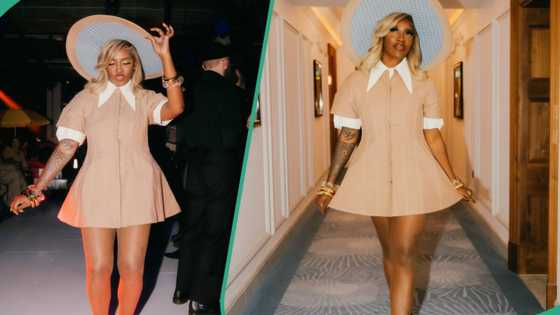 "This one na fashion weak": Funny Toheeb recreates weird version of Tiwa Savage's dress, amuses fans