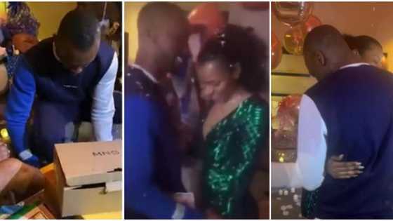 He won: Reactions as Saga helps Nini put on a pair of shoe, fans shower them with photo album, and other gifts