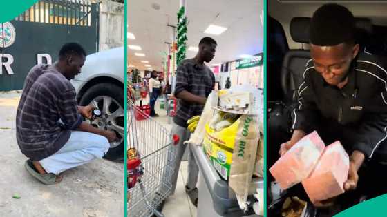 Kind Nigerian man Asherkine changes vulcanizer's life, gives him bags of rice, milk, other provisions