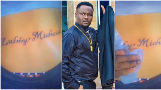 “Shi shi no dey”: Fans laugh over actor Zubby Michael’s reaction to lady who tattooed his name on her waist
