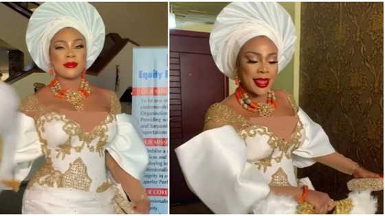 This is too much: Nigerians react as interior designer Ehi dresses up in bridal look for event