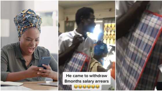 Hopeful teacher enters to the bank with Ghana-Must-Go bag to withdraw his 8 months' salary, video goes viral
