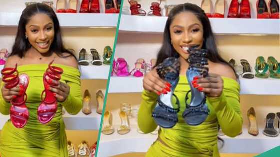 "Lambo for a reason": BBNaija's Mercy Eke shows off over 60 classy shoes, picks top 10, video trends