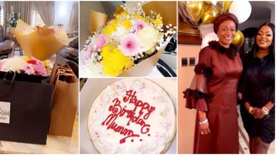 Eniola Badmus storms Remi Tinubu's home with designer gifts, flowers, cakes, other items on 62nd birthday