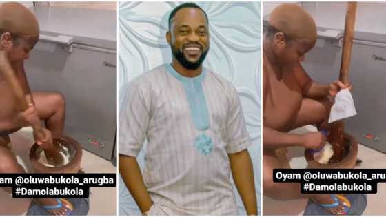 Actor Ademola Olatunji brags about Ekiti women as wife ‘breaks back’ to pound yam for him in viral video