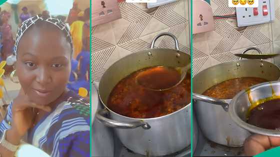 Woman who begged husband to cook marvels over amount of palm oil he used in egusi soup, video trends