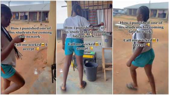 "She dey learn for free?" Boss deals with worker for coming late, tells her to fetch water using spoon