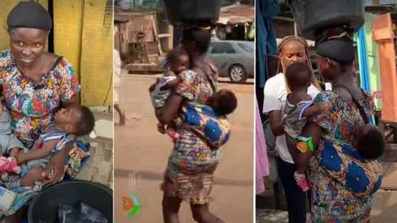 Allah Sarki: Bidiyon Wata Mata Dauke Da Tagwaye Tana Tallar Ruwan Leda Ya Sanya Mutane Kwalla, Tace Mahaifin Su Ya Gudu