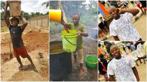 Young man who 'made' palm oil, worked on construction site as labourer to pay school fees finally graduates