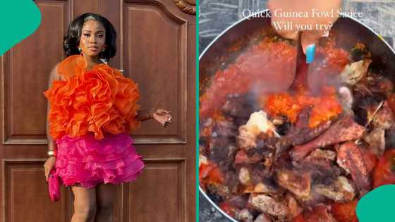 Veekee James shares process of cooking guinea fowl sauce, fans salivate: "Her husband won jackpot"
