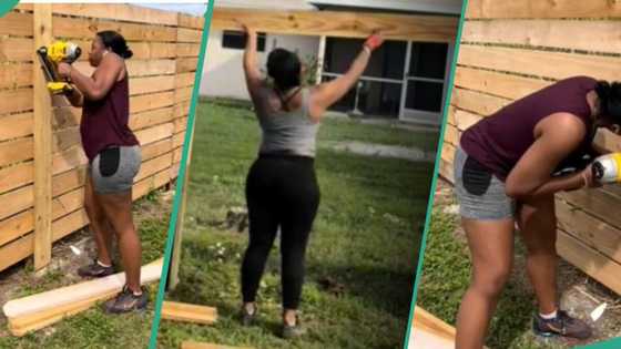 Lady gets materials and builds her fence by herself after finding out it will cost N10 million